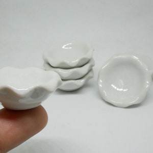 5 pcs Miniature White Round Bowl Ceramic Dollhouse Kitchenware Decor 1/12 scale
