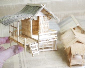 Miniature Mini Wooden Cottage Asian Style Dollhouse Decor Mini Hut Mini House