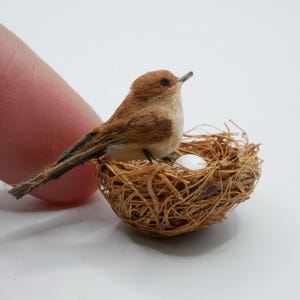 Handgemaakte miniatuur donkerbruine vogel: realistische vogel op schaal 1:12 voor poppenhuis of sprookjestuin - leuk verzamelobject voor miniatuurliefhebbers