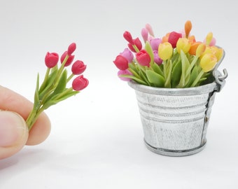1 pièce Miniature de fleur de tulipe (SS) pour maison de poupée en argile, décoration faite main à l'échelle 1:12