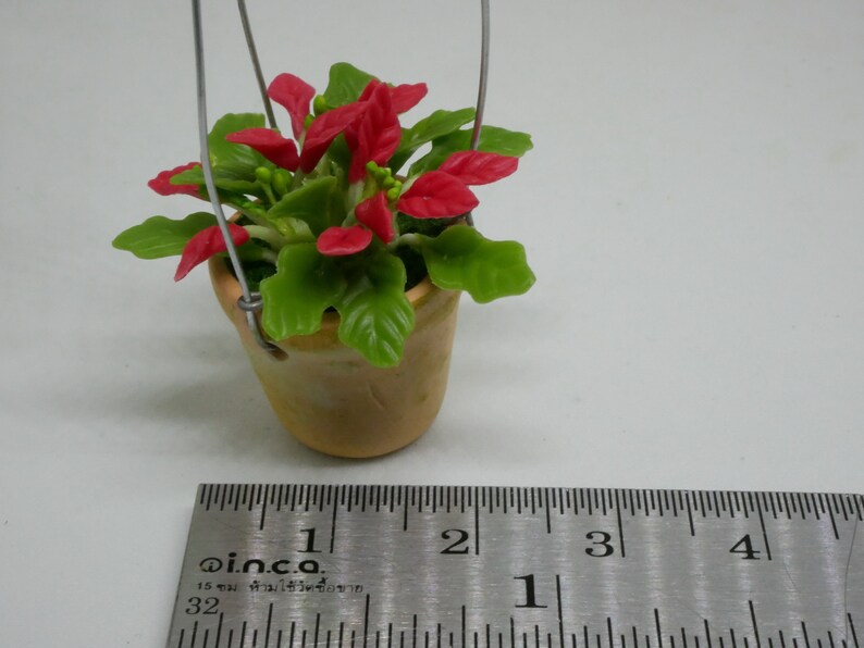 Hanging Terracotta Pot Of Christmas Plant Clay Miniature Dollhouse image 6