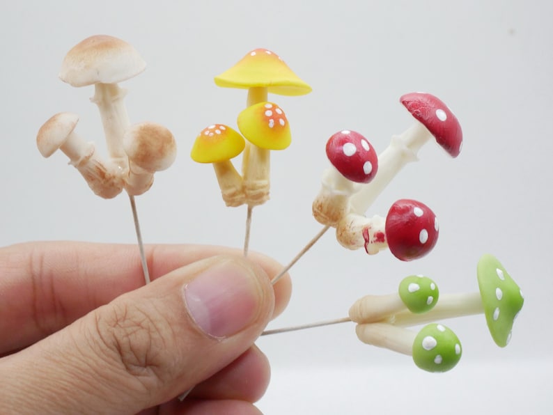 Miniature Fantasy Mushroom Clay Plant Clay Dollhouse Handmade Decor 4 Pcs Assorted