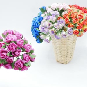 25 pcs Miniature Rose Mulberry Paper Flower (8 mm) Paper Dollhouse Handmade