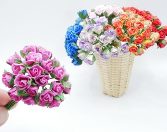 25 pcs Miniature Rose Mulberry Paper Flower (8 mm) Paper Dollhouse Handmade