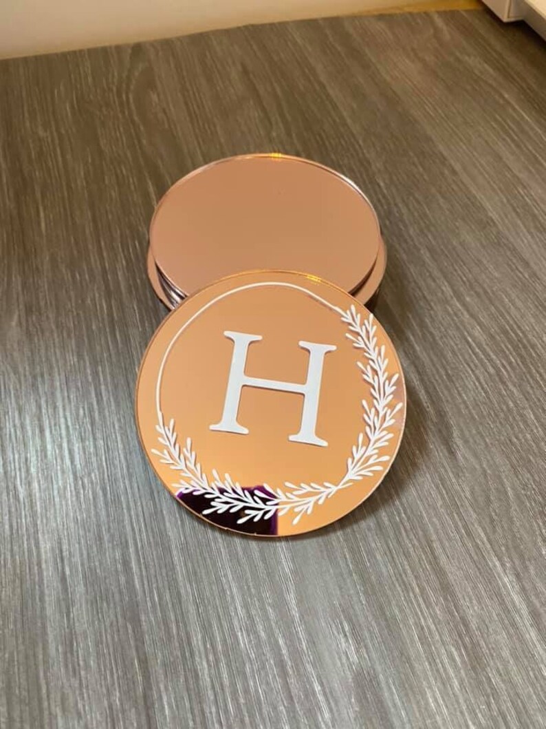 Monogrammed Rose Gold Mirror Coaster Acrylic Personalised Etsy UK
