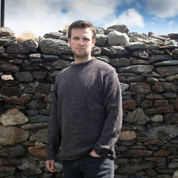 Pull pêcheur irlandais du Donegal 100 % laine tweed du Donegal