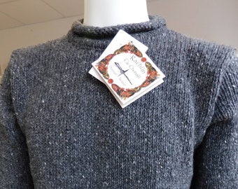 Suéter de pescador irlandés Donegal en 100% lana Donegal Tweed