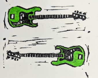 P Bass linocut print original artwork