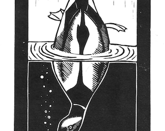 Diving Duck - Original linocut artwork