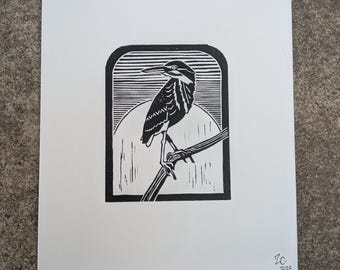 Green Heron - Original linocut artwork
