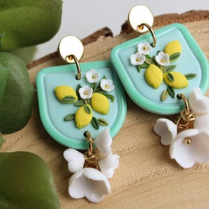 Handmade Lemon Flower Polymer Clay Earrings: Summer Fruit Dangles