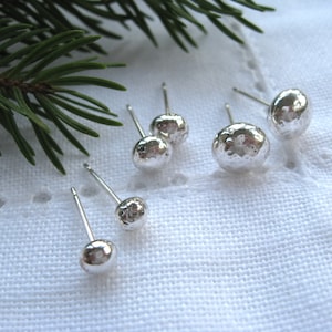 Handmade recycled sterling silver pebble stud earrings | organic silver stud pair | choose your size: 8mm, 6mm, 5mm, 4mm, 3mm