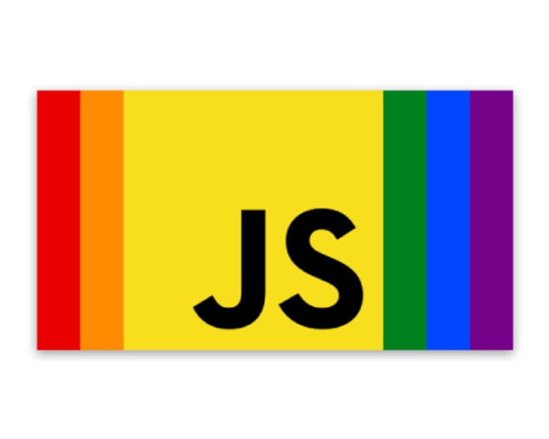 K&ouml;nnte beinhalten: Ein gelbes Rechteck mit einem Regenbogenrand und dem Text "JS" in Schwarz.