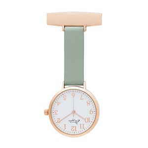 Annie Apple Meraki white/rose gold/sage green leather nurse nurses fob pocket watch