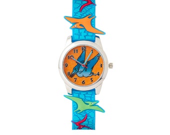 Fun Time Silikon Unisex Flickor Pojkar Barn Dinosaur Pterodactyl Barnarmbandsklocka 3ATM Blå