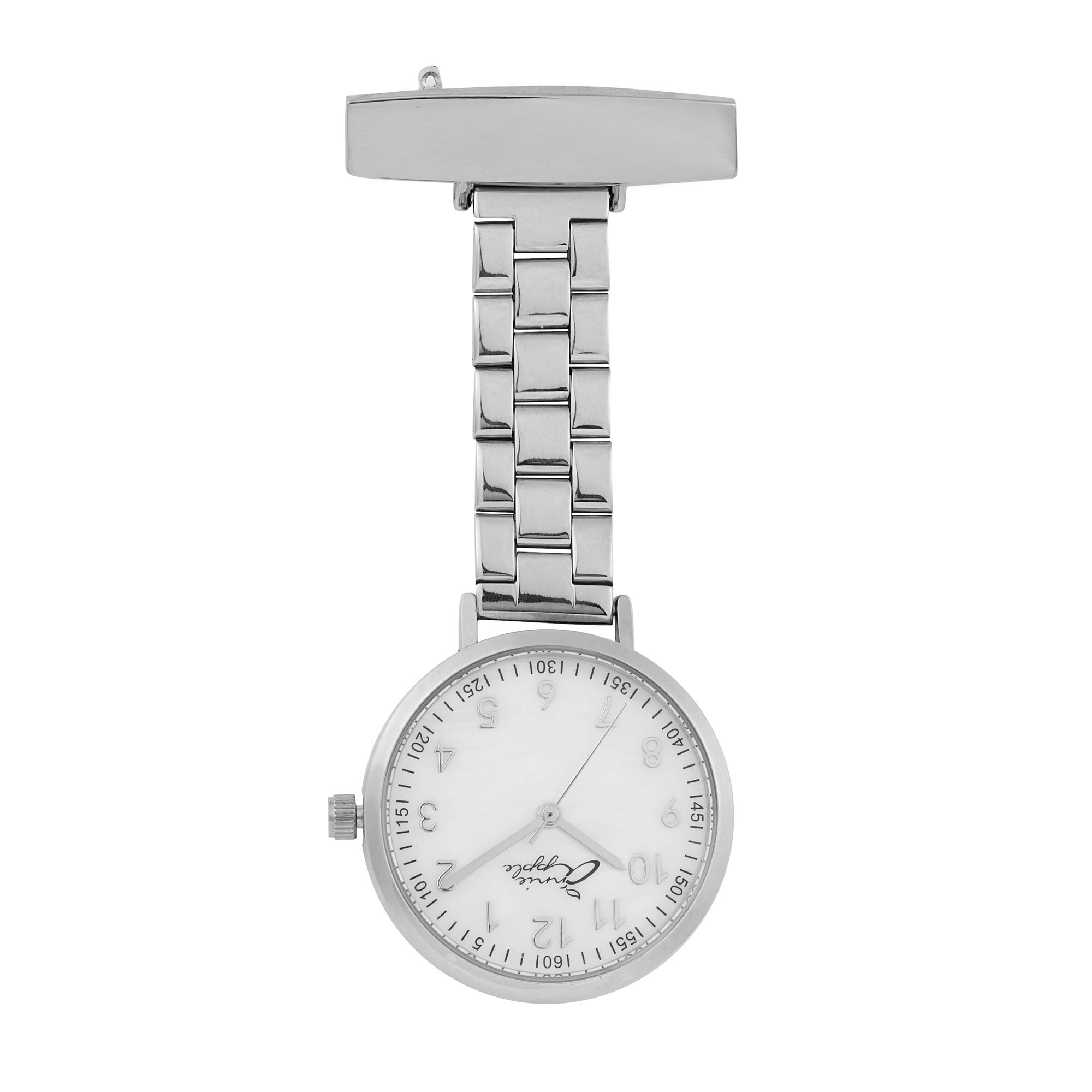 Annie Apple Silver Mother Of Pearl/Silver Chain Link Bracelet Nurse Nurses Fob Watch