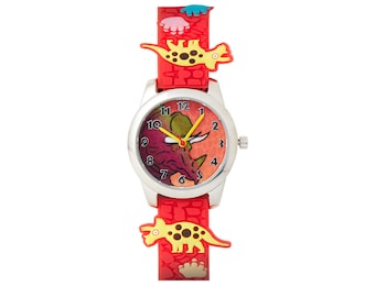 Fun Time Silikon Unisex Flickor Pojkar Barn Dinosaurie Triceratops Barnarmbandsur 3ATM