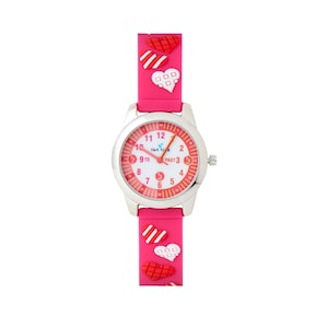 Fun Time Silicon Unisex Girls Boys Children&#39;s Hears Love Kids Wrist Watch 3ATM Pink