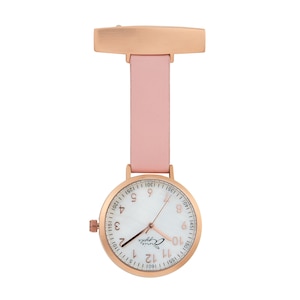 Annie Apple wit/roségoud/babyroze leren fob-horloge voor verpleegkundigen