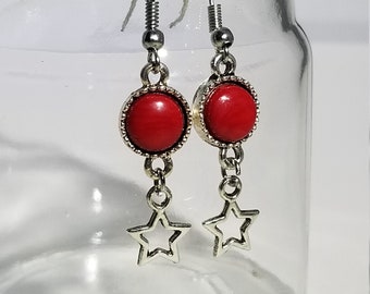Handmade Bamboo Coral Earrings with Star Charms – Boho Dangle Earrings