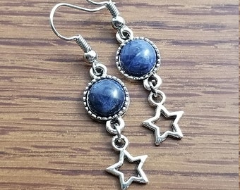 Handmade Sodalite Earrings with Star Charms – Boho Dangle Earrings