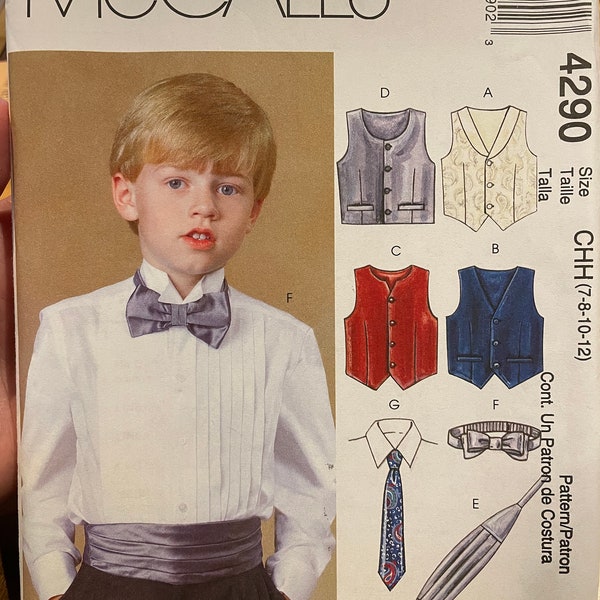 Children's/Boys' Lined Vests, Cummerbund, Bow Tie and Neck Tie - Out of Print Vintage Sewing Pattern - McCall's M4290 - Sizes 7-8-10-12
