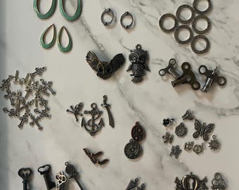 Mixed Lot Jewelry Making Supplies - Various Finishes - Links, Charms, Pendants, etc.
