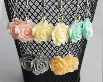 Delicate Pastel Rose Earrings - Various Colors