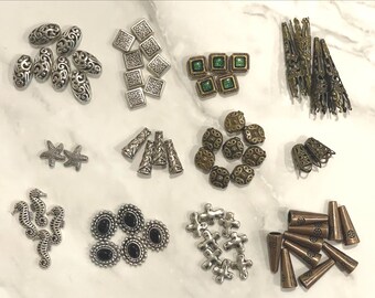 Mixed Lot Jewelry Making Supplies - Various Finishes - Metal Beads & Bead Cones