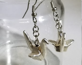 Origami Crane Drop Earrings - Elegant Silver Tone Jewelry