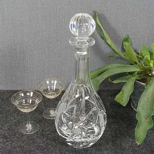 large carafe, glass carafe, lead crystal carafe, liqueur carafe - crystal glass - 70s