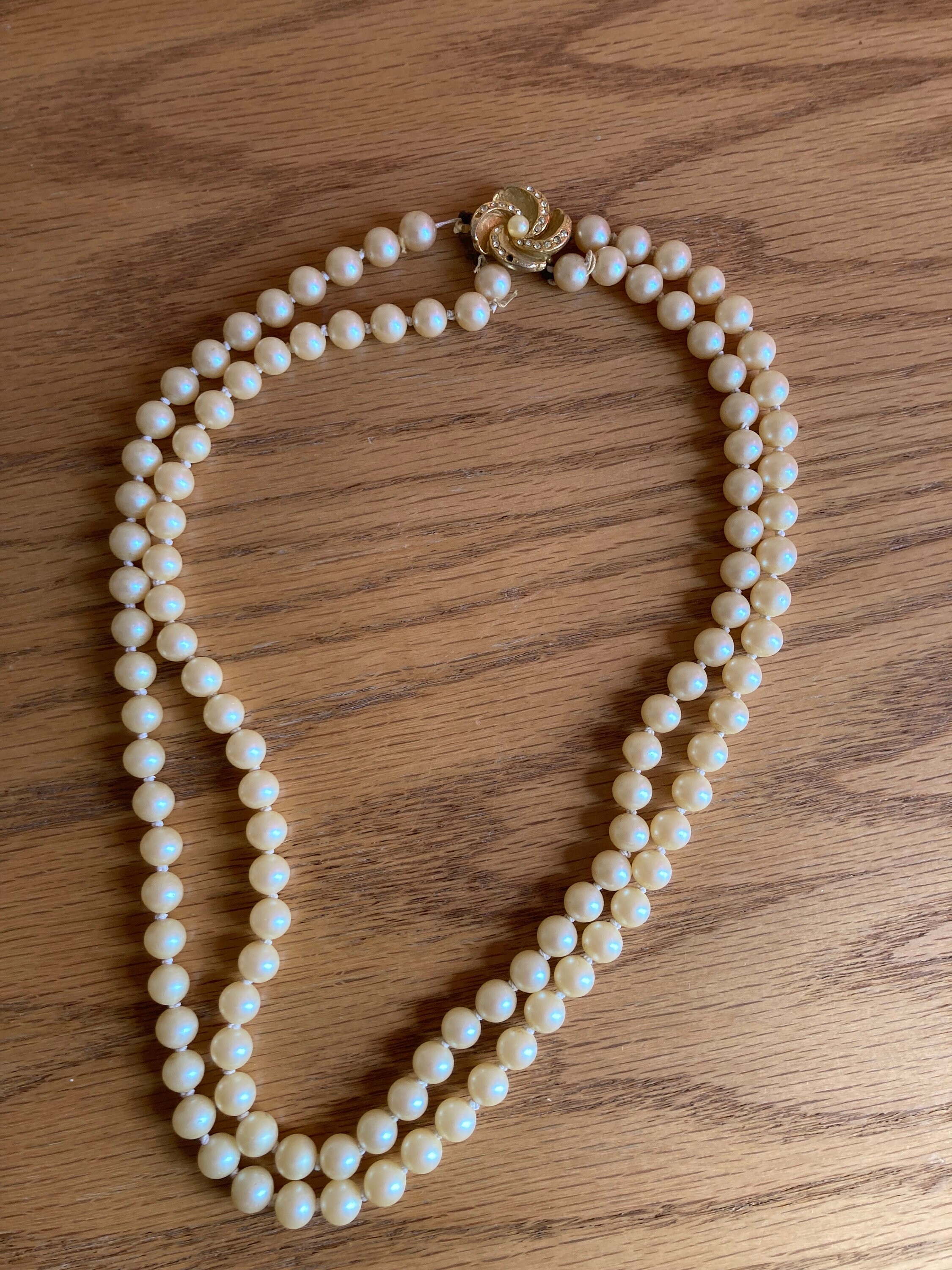 Vintage Pearl Bead Necklace With Flower Clasp - Etsy