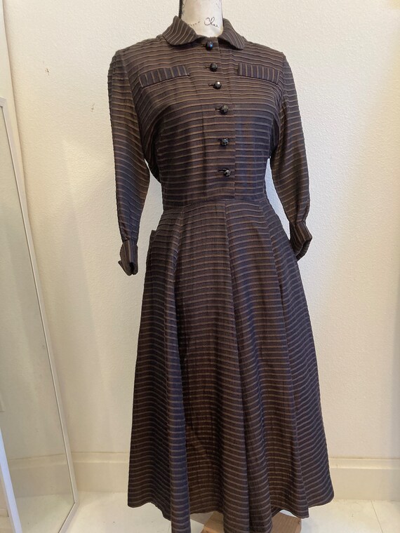 Vintage brown and gold 1950s dress, handmade - image 1