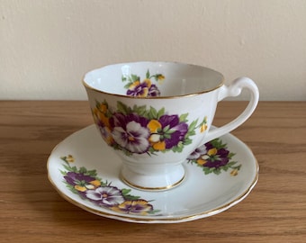 Clarence Bone China Made in England Teacup and Saucer, Pansies - Etsy