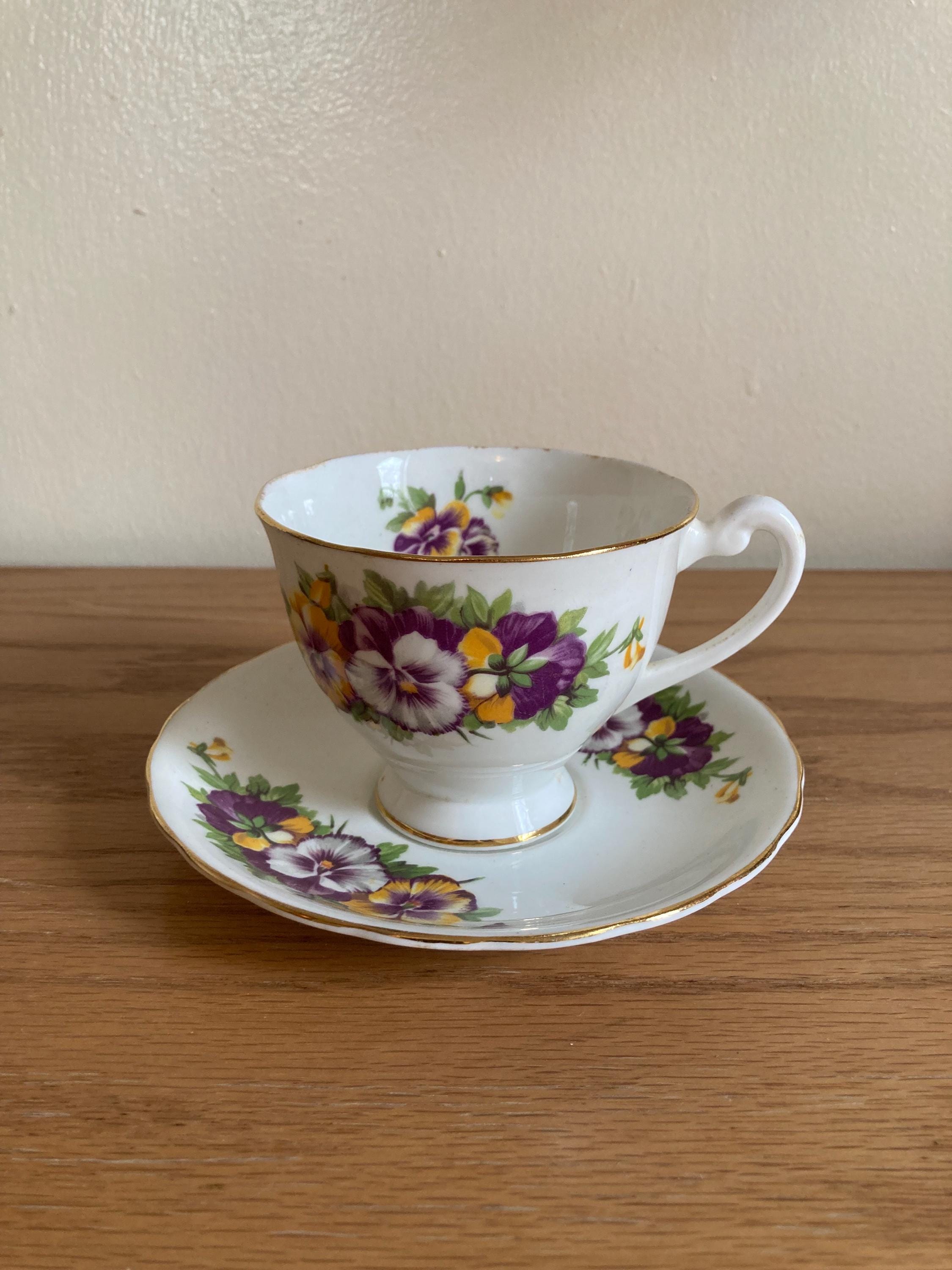 Clarence Bone China Made in England Teacup and Saucer, Pansies - Etsy