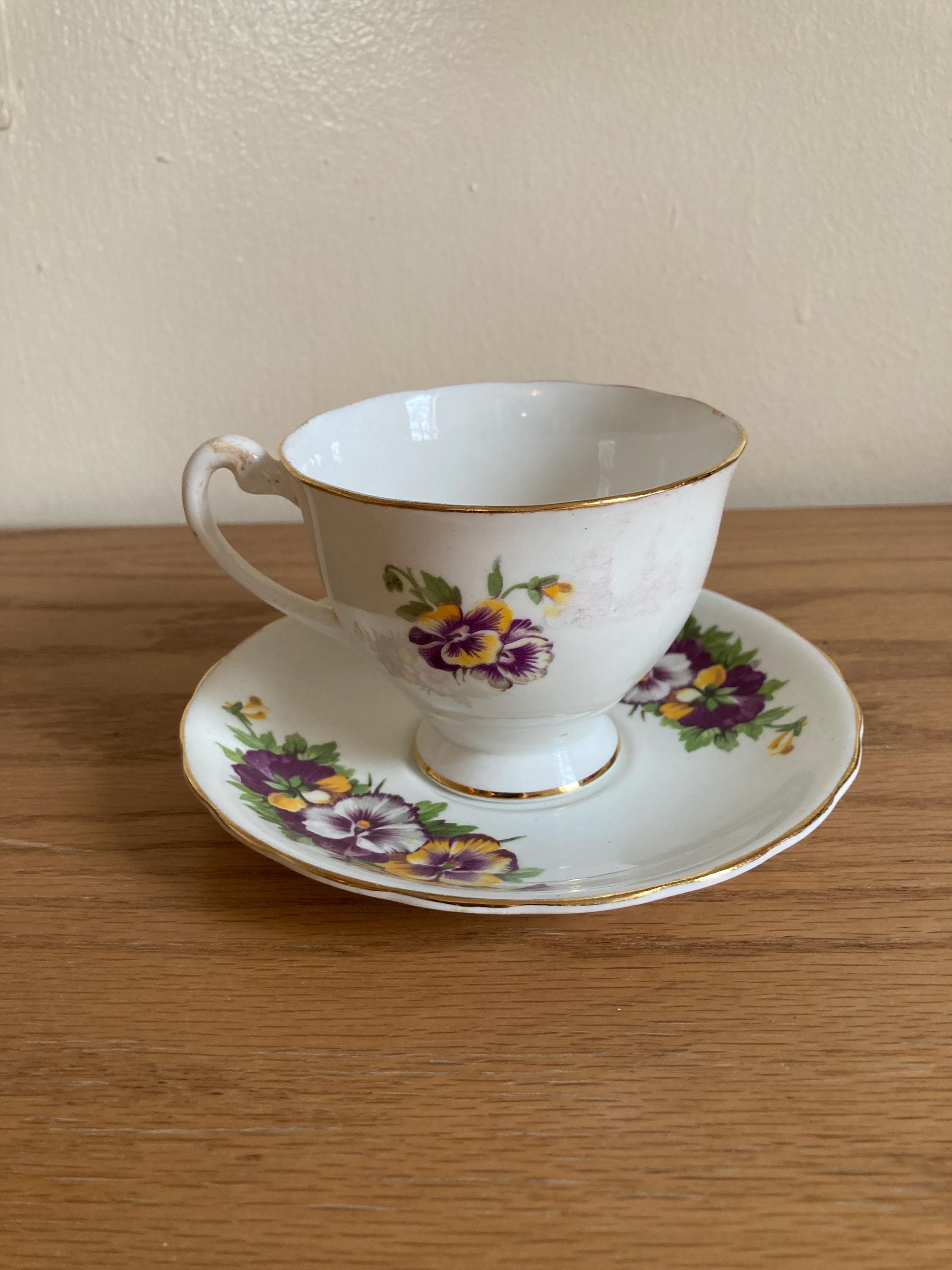 Clarence Bone China Made in England Teacup and Saucer, Pansies - Etsy
