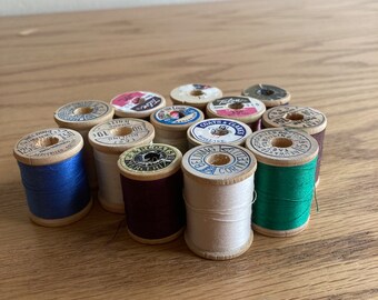 Lot of 13 wooden thread spools