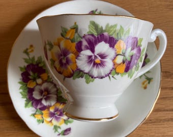 Clarence Bone China Made in England Teacup and Saucer, Pansies - Etsy
