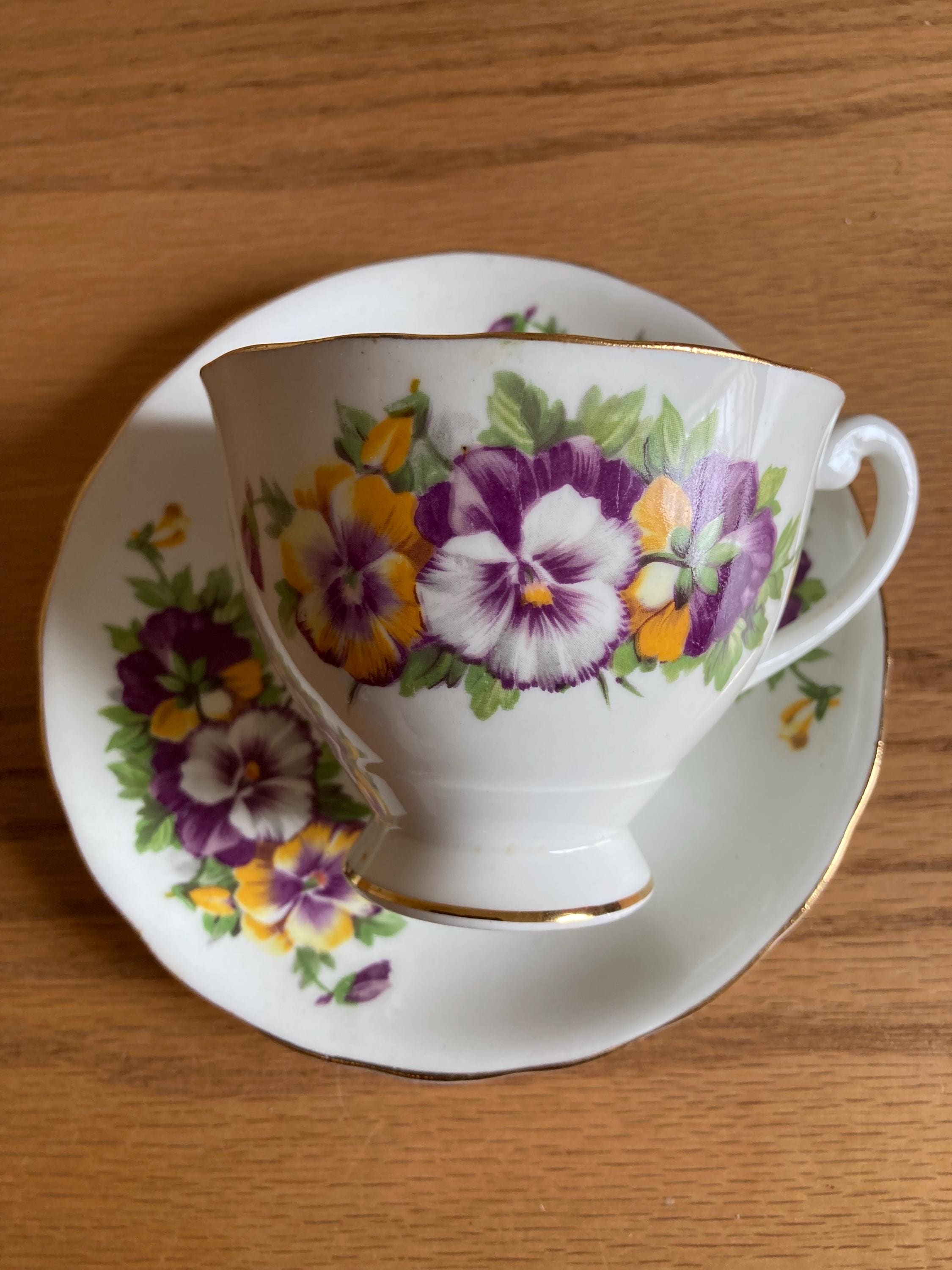 Clarence Bone China Made in England Teacup and Saucer, Pansies - Etsy