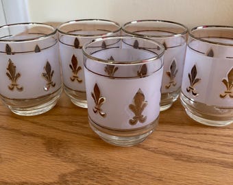 Libbey Fleur-de-lys 5-ounce water glasses, lot of 5