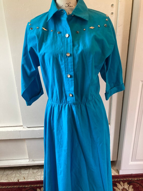 Ladies western dress, blue, 1980s, rhinestone