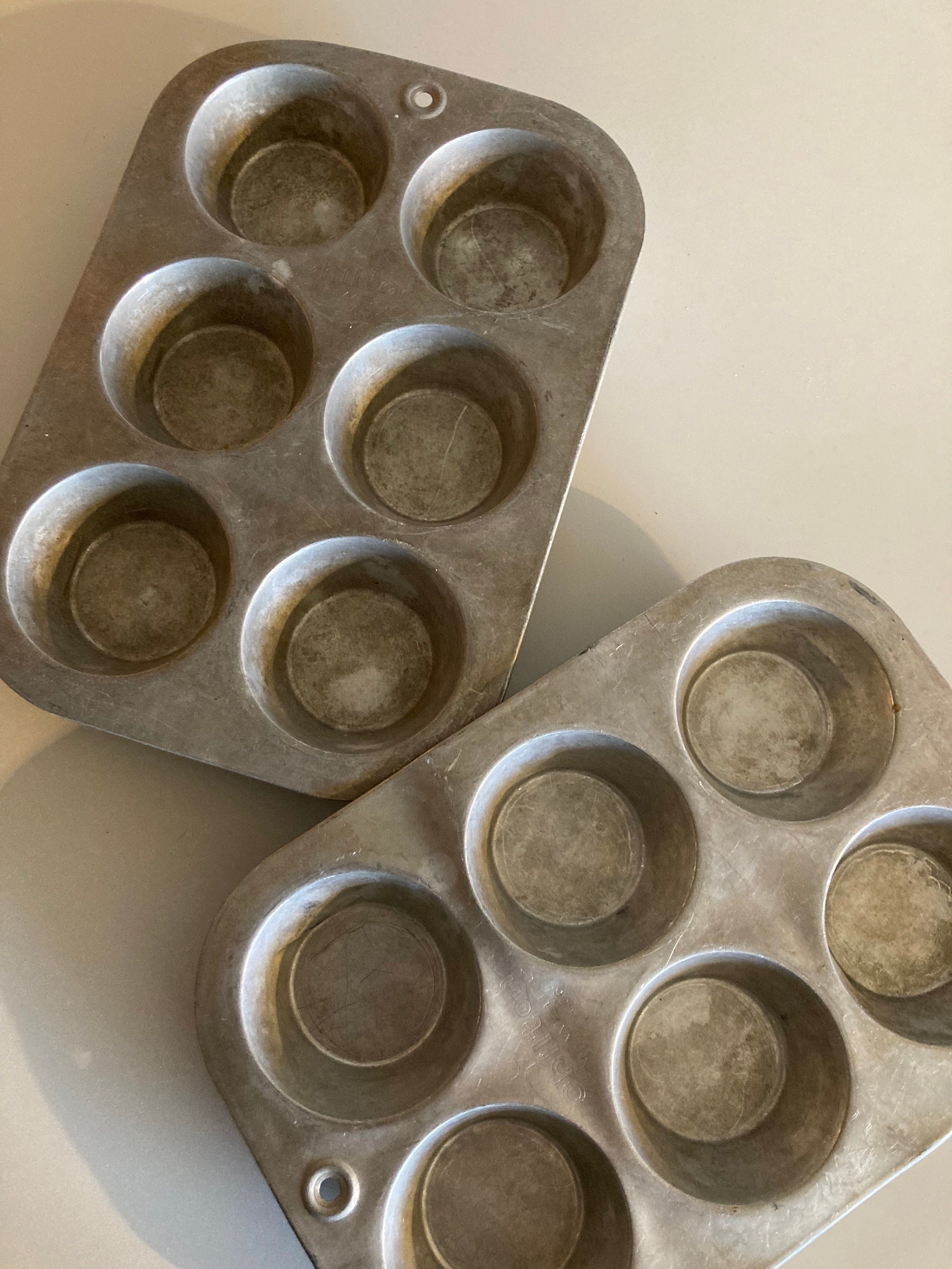 Set of Vintage Aluminum Half-dozen Muffin Tins, Chilton Ware 606