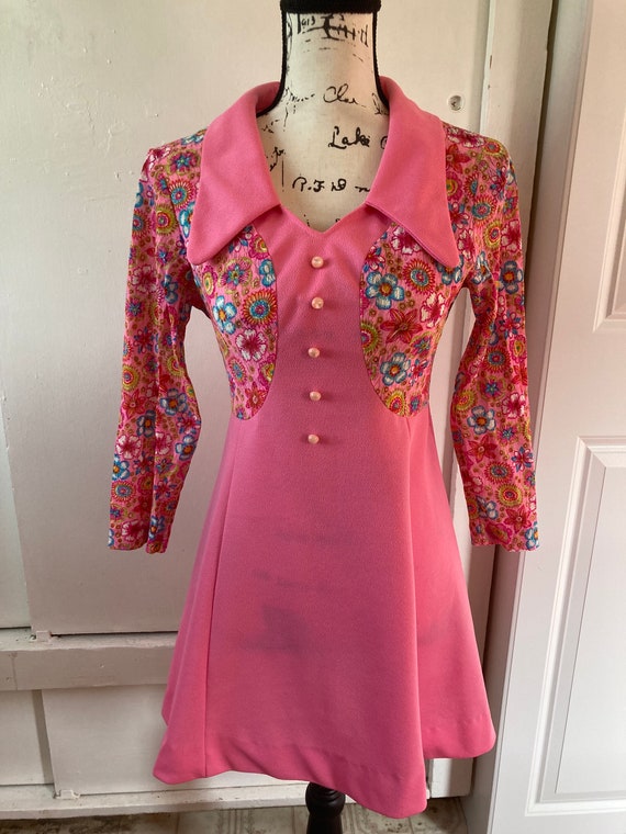 1970s pink babydoll dress, women’s small - image 1