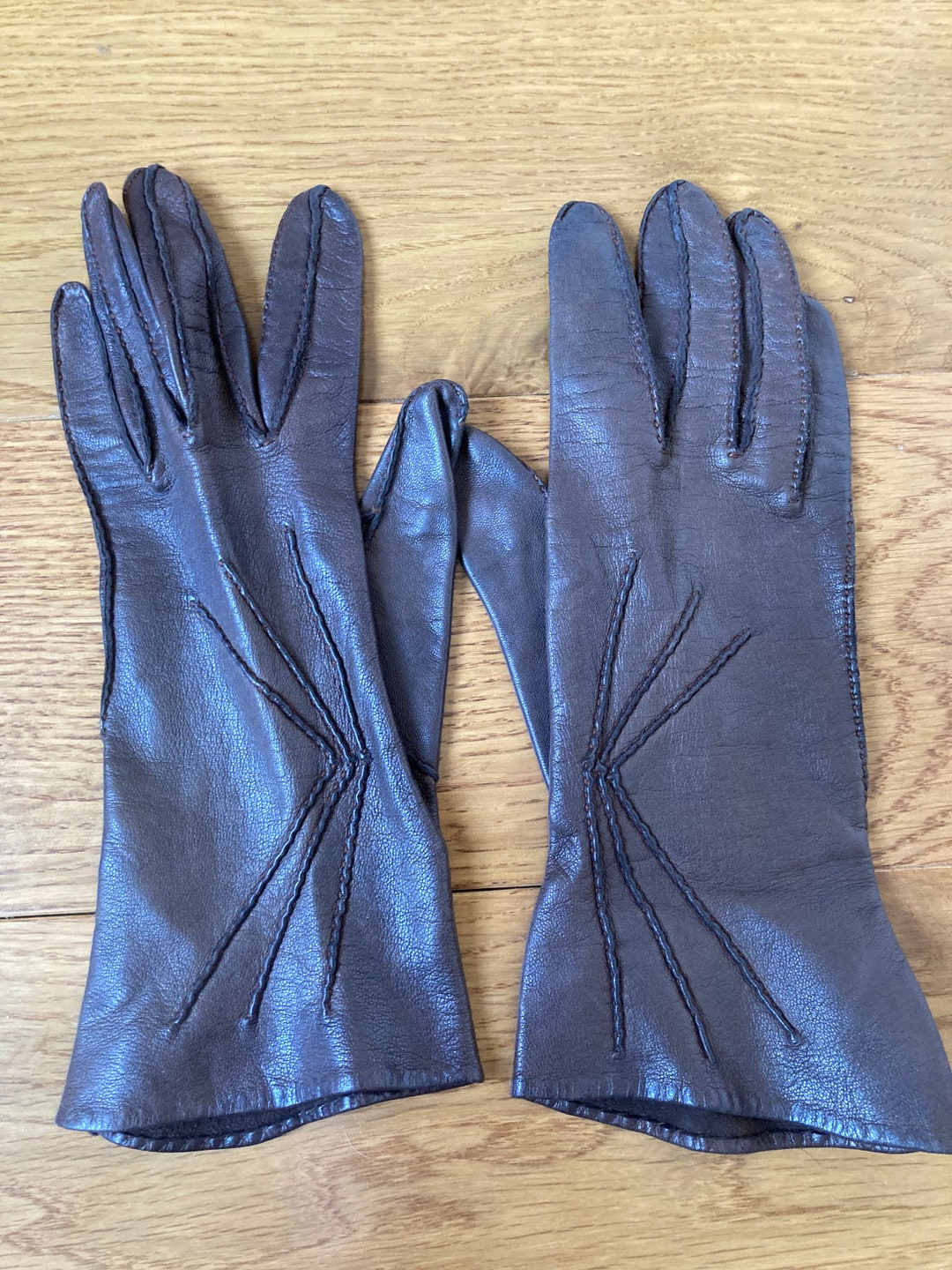 Vintage Suede Leather Gloves Dark Brown Etsy