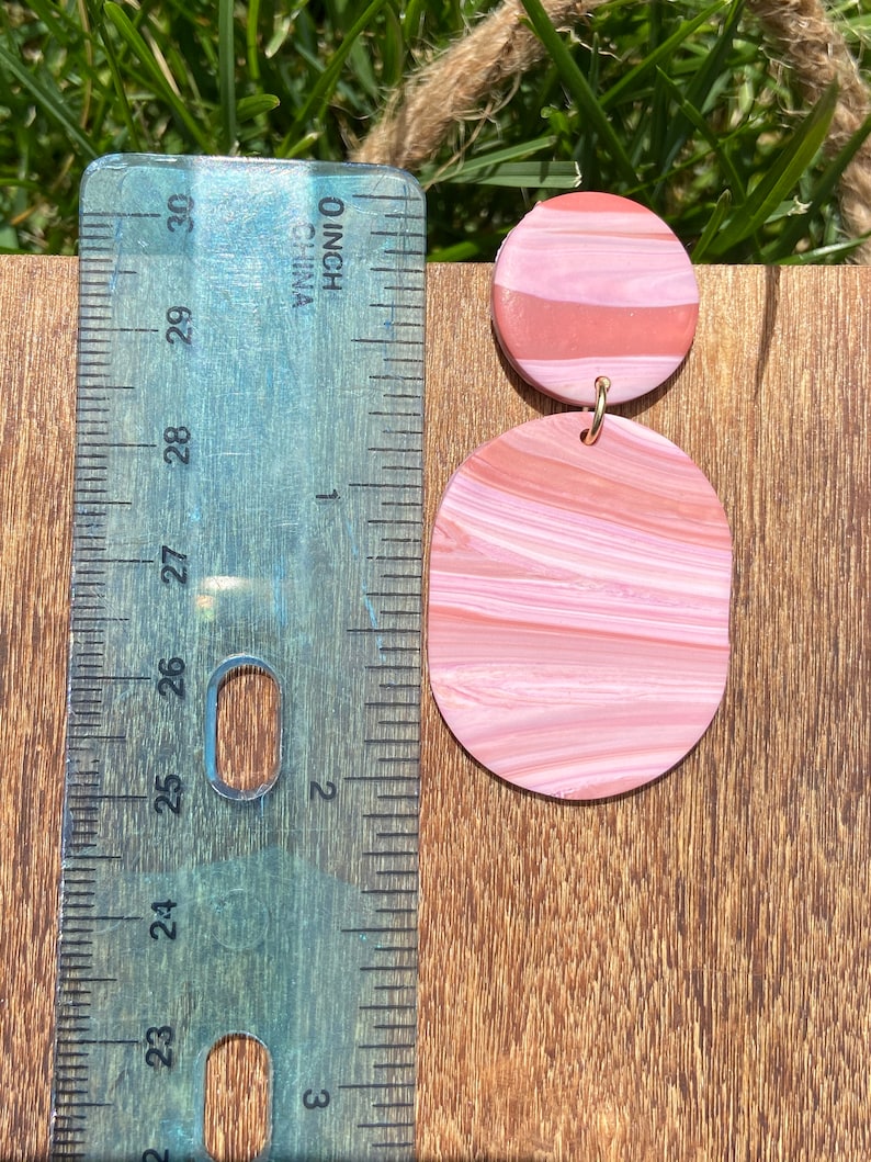 geometric statement Polymer clay earrings Pink marbled dangle earrings