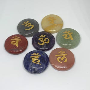 Sanskrit Chakra Stones: Engraved Bija Mantra Gemstones with Velvet Pouch