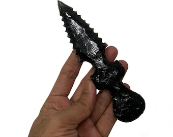 手作りの黒曜石ナイフ、刃渡り11インチ、黒曜石の槍先、原始的な石器