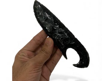 手作りの黒曜石ナイフ、刃渡り11インチ、黒曜石の槍先、原始的な石器