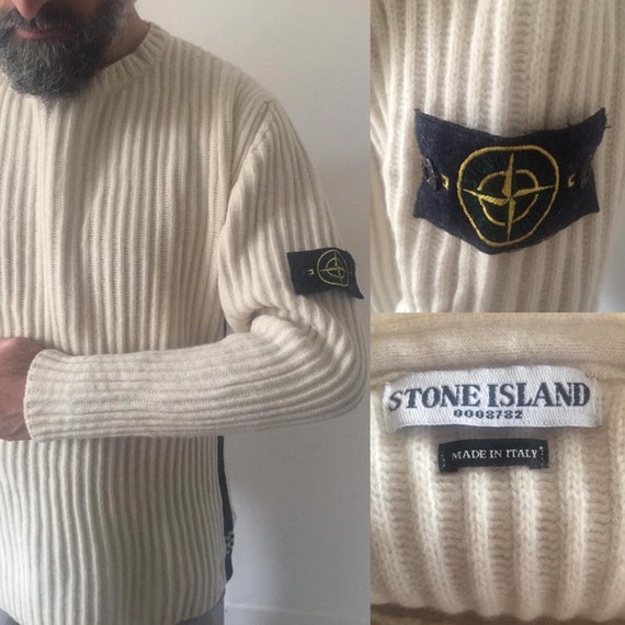 STONE ISLAND cream pullover 100% wool ribbed