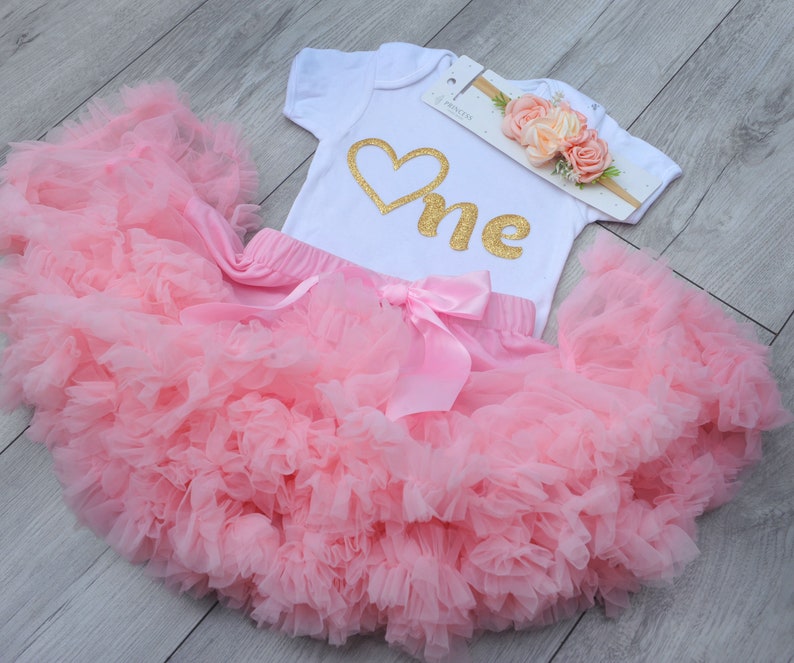 Luxury Baby Girls 1st First Birthday Wild One Outfit Cake Smash Set Tutu Skirt Top Pink Rose Silver Glitter Flower Headband UK Seller